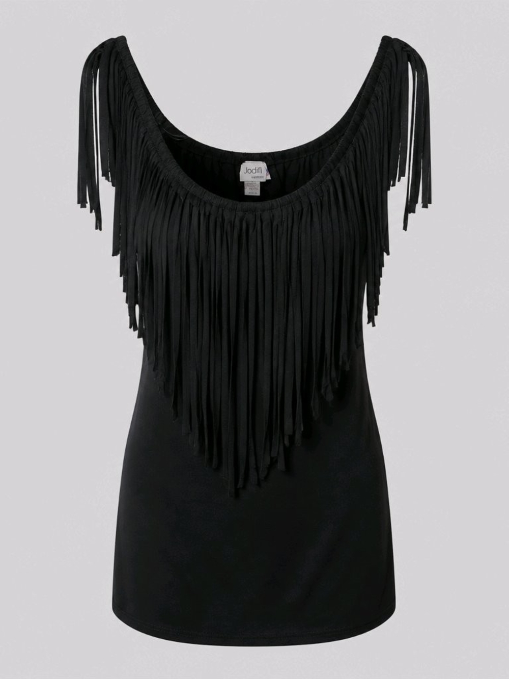 Jodifl Black Fringe Scoop-Neck Midi Dress